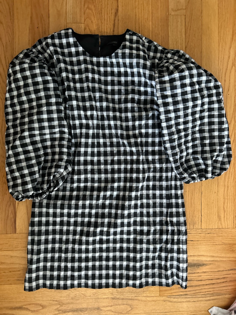 J. Crew Black and White Gingham Puff-Sleeve Button-Down Shirt